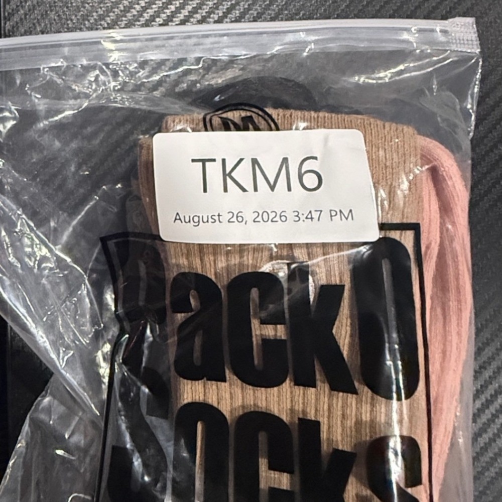 Lululemon Daily Stride Ribbed Crew Socks 3 Pair Bundle Black Pink Tan Logo TM6 - Picture 3 of 3